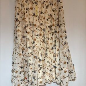 Korye Plus 2X Cream Floral Midi Skirt Flowy ChiffonTiered ALine